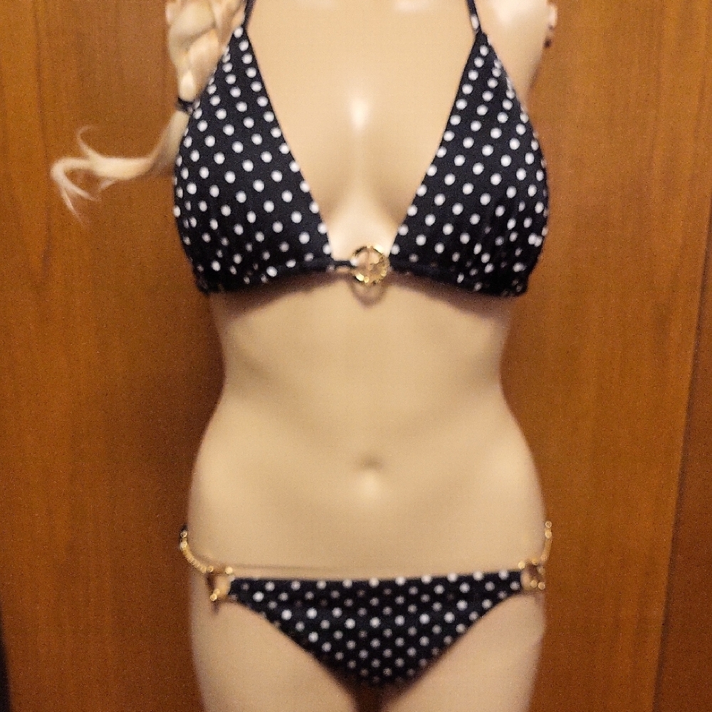 Victoria Secret Polka Dot Bikini. Large top and medium bottom- like new!